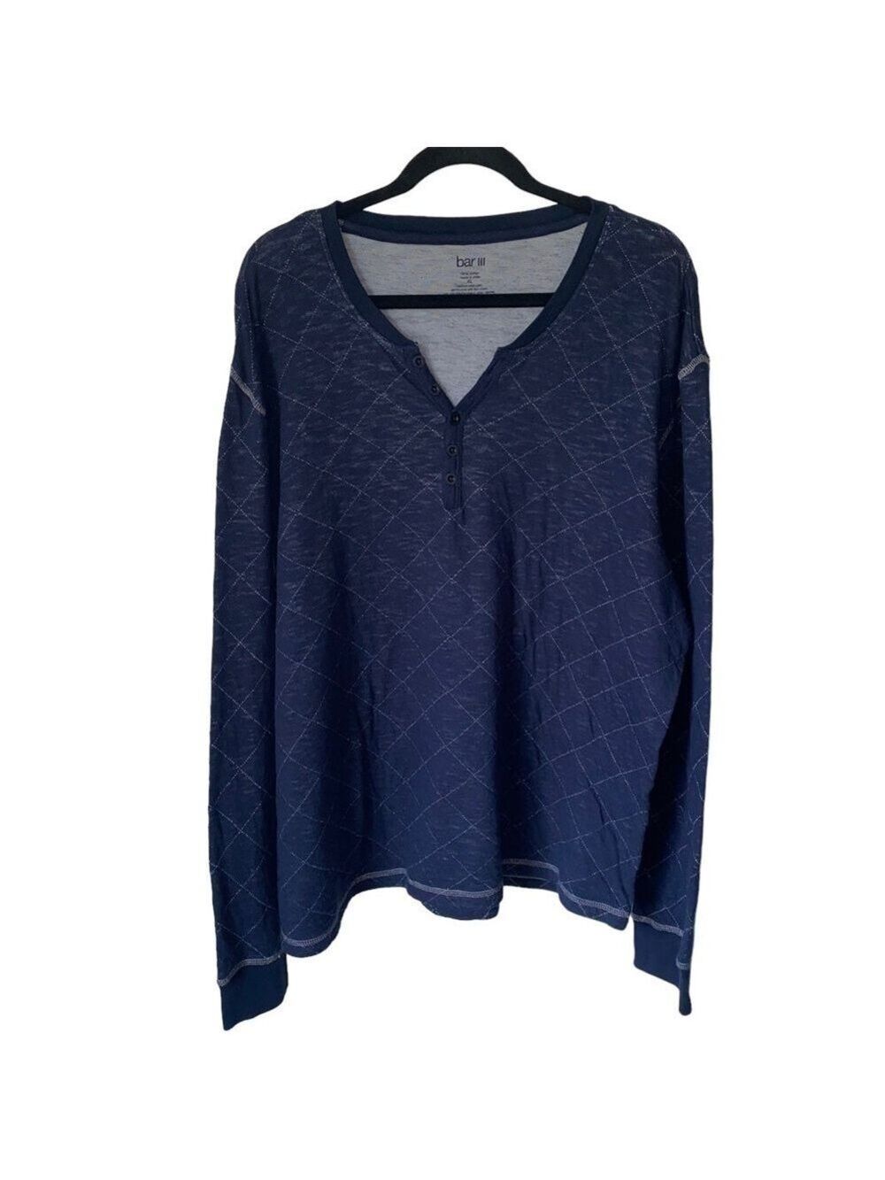 Bar III Men’s Lightweight Navy Blue Diamond Pattern V-Neck Sweater Size XL